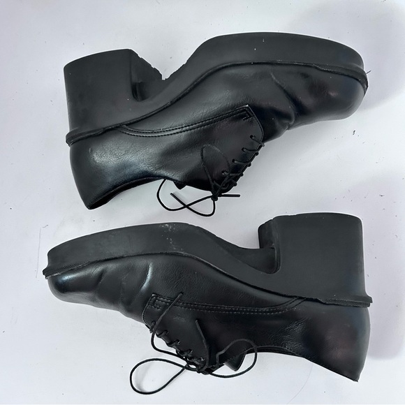 PREDICTIONS 90s Y2K Chunky Platform Heel Oxfords Size 8 Black Vegan Leather - Picture 8 of 11